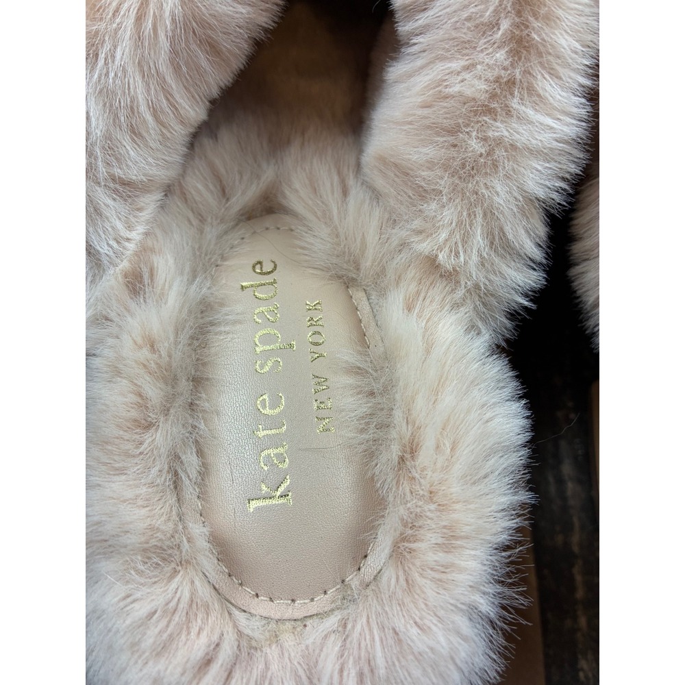 Kate Spade Faux Fur Suede Platform Mules Womens Beige Crystal Embellished Shoes - Picture 6 of 9